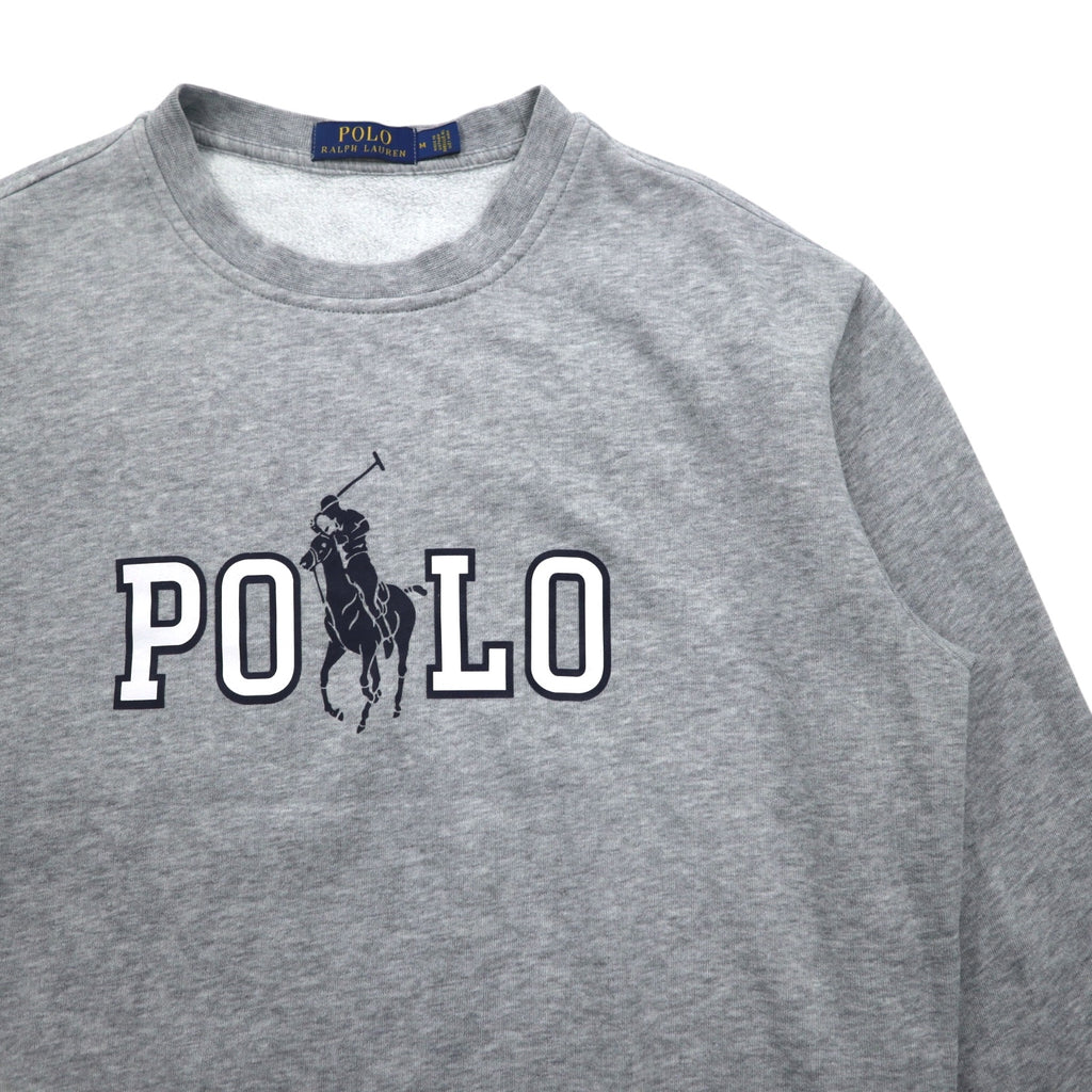 POLO RALPH LAUREN Big Pony Logo Print Sweatshirt M Gray Cotton