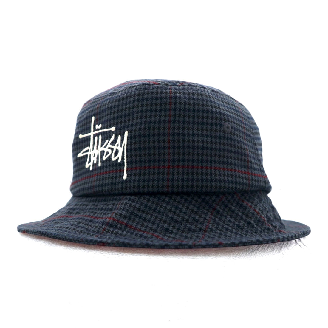 stussy bucket hat L/XL grey houndstooth check stock logo embroidery Big Logo Check Bucket Hat
