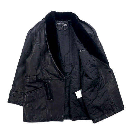 90s Pelle Pelle Marc Buchanan Pelle Pelle Leather Shawl Collar Gang Coat M Black Cowhide Fur Collar Epaulettes Belted