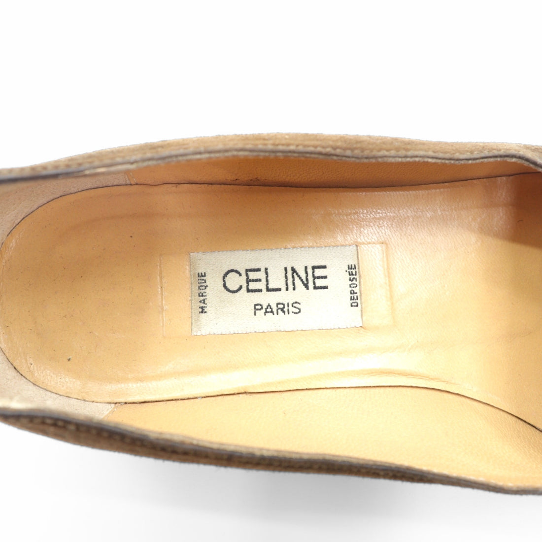 CELINE Suede Leather Flat Pumps Slip-ons 22.5cm Logo Hardware Old Made in Italy