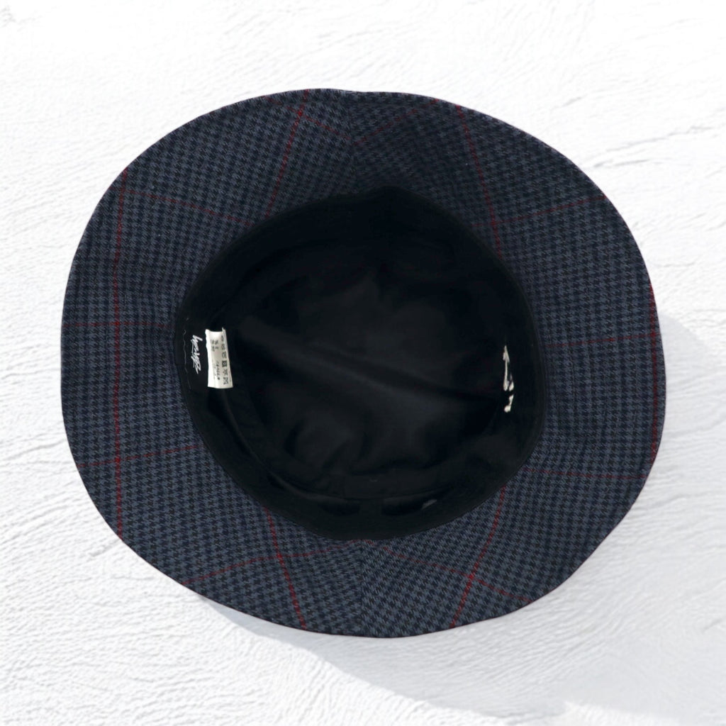 stussy bucket hat L/XL grey houndstooth check stock logo embroidery Big Logo Check Bucket Hat