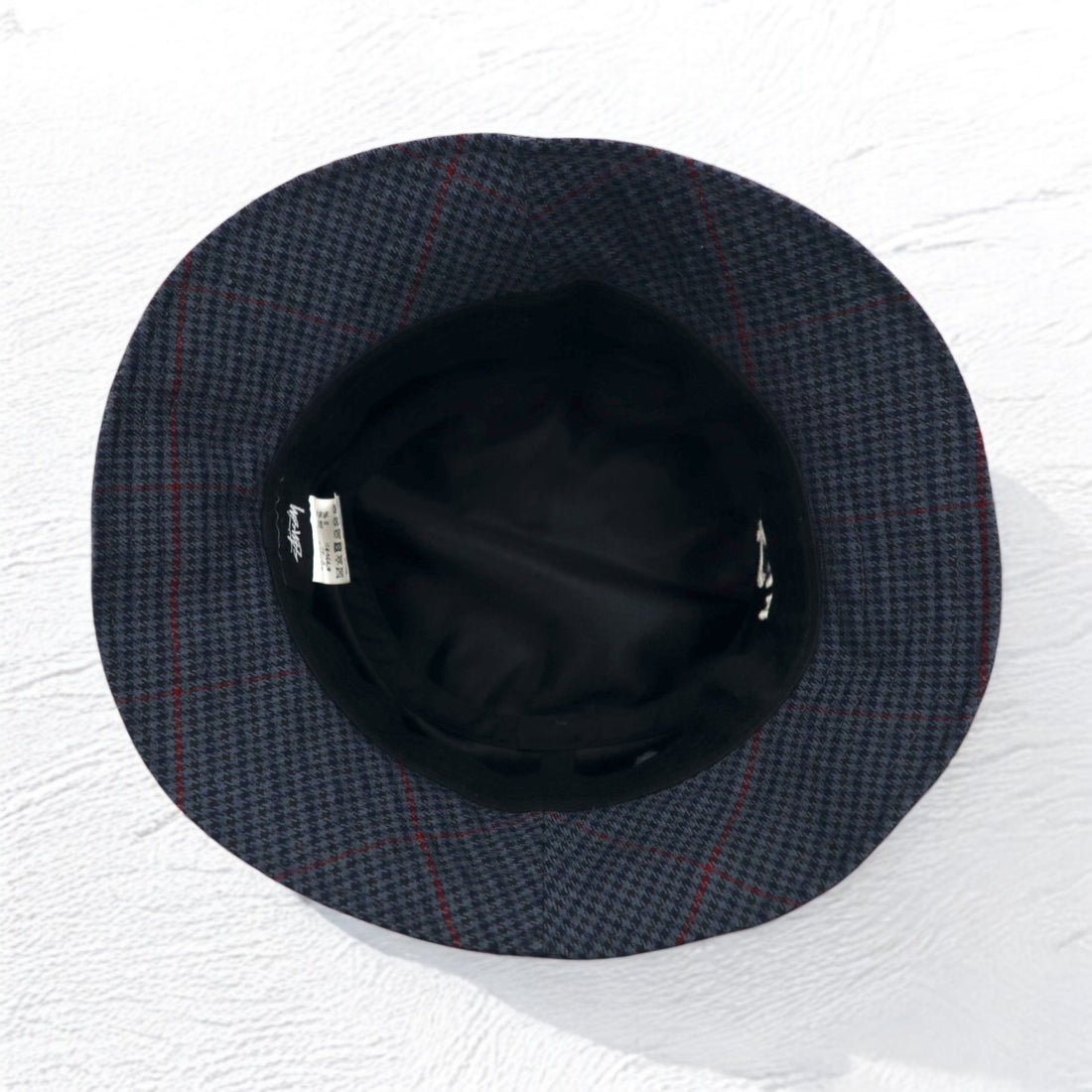stussy bucket hat L/XL grey houndstooth check stock logo embroidery Big Logo Check Bucket Hat