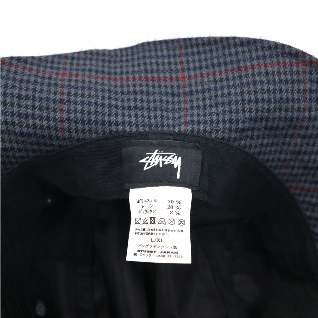 stussy bucket hat L/XL grey houndstooth check stock logo embroidery Big Logo Check Bucket Hat