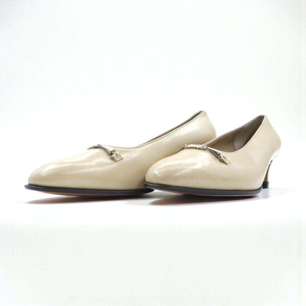 SALVATORE FERRAGAMO Heels Pumps 22cm Beige Leather Made in Italy
