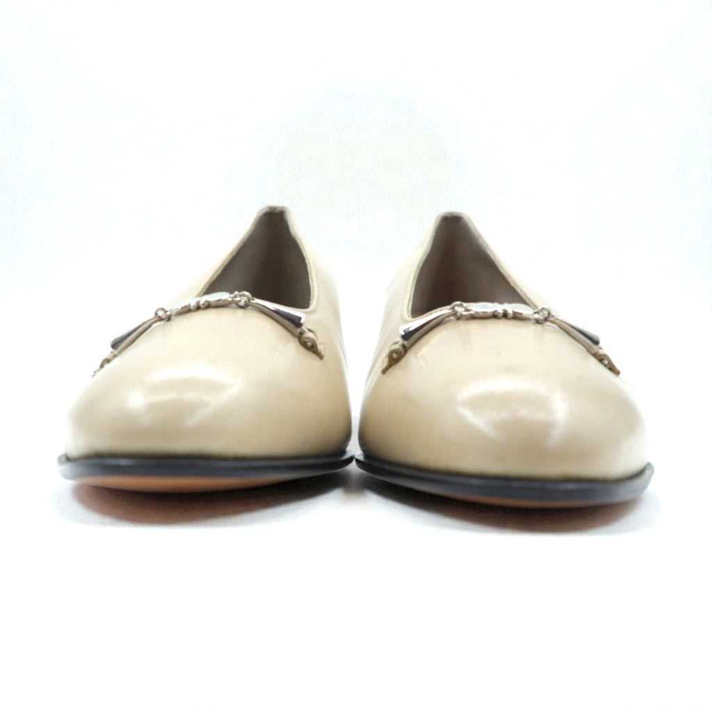 SALVATORE FERRAGAMO Heels Pumps 22cm Beige Leather Made in Italy