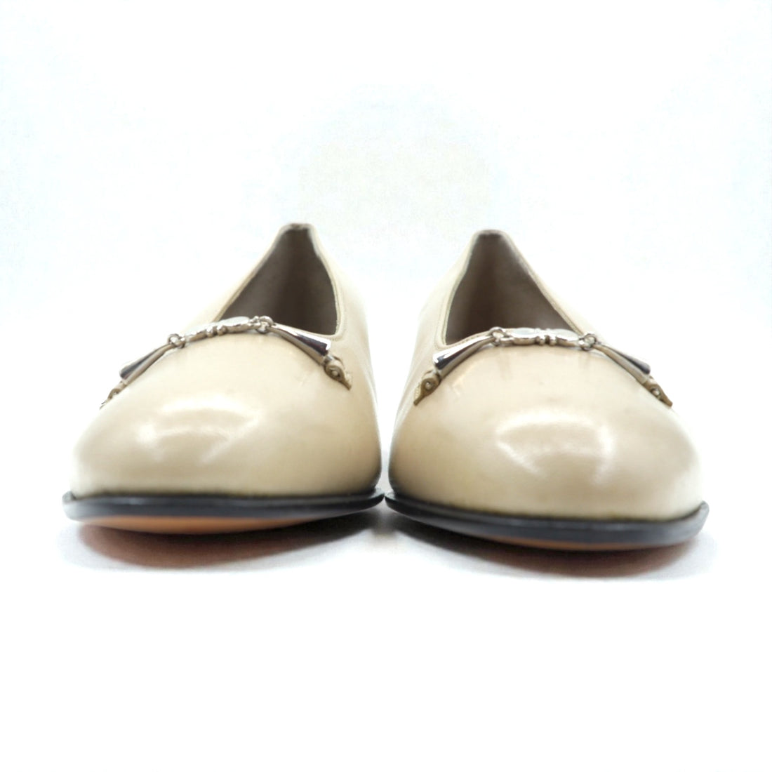 SALVATORE FERRAGAMO Heels Pumps 22cm Beige Leather Made in Italy
