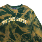 90s STEVE &amp; BARRY'S Reverse Weave Sweatshirt XL Green Cotton Tie-dye Fleece-lined College WRIGHT STATE Arch Logo