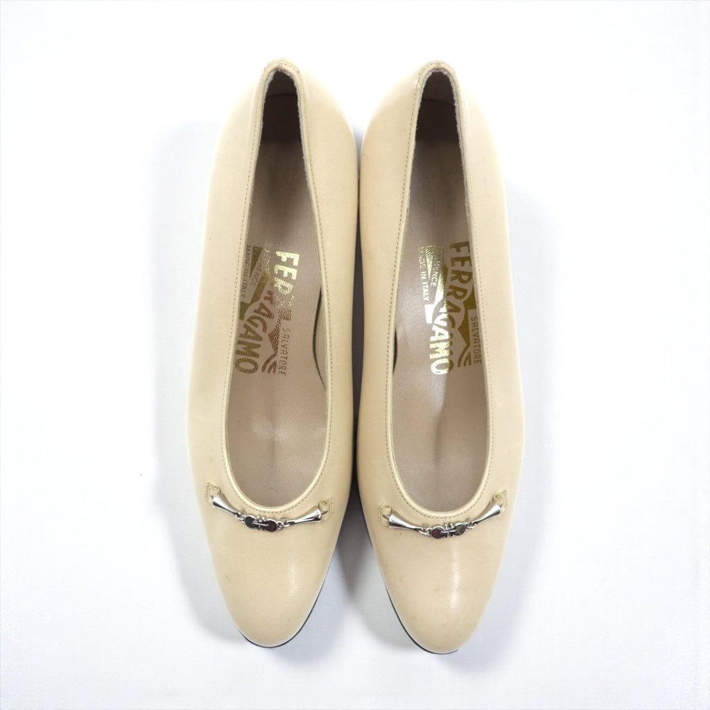SALVATORE FERRAGAMO Heels Pumps 22cm Beige Leather Made in Italy