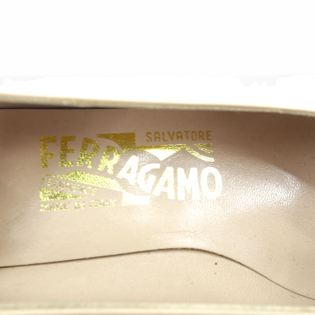 SALVATORE FERRAGAMO Heels Pumps 22cm Beige Leather Made in Italy