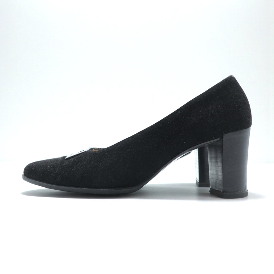 CELINE Chunky Heel Pumps 22.5cm Black Suede Leather High Heels Old Made in Italy