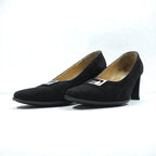 CELINE Chunky Heel Pumps 22.5cm Black Suede Leather High Heels Old Made in Italy