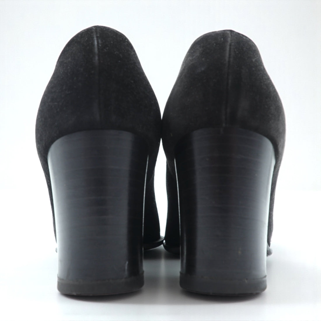 CELINE Chunky Heel Pumps 22.5cm Black Suede Leather High Heels Old Made in Italy