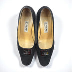 CELINE Chunky Heel Pumps 22.5cm Black Suede Leather High Heels Old Made in Italy