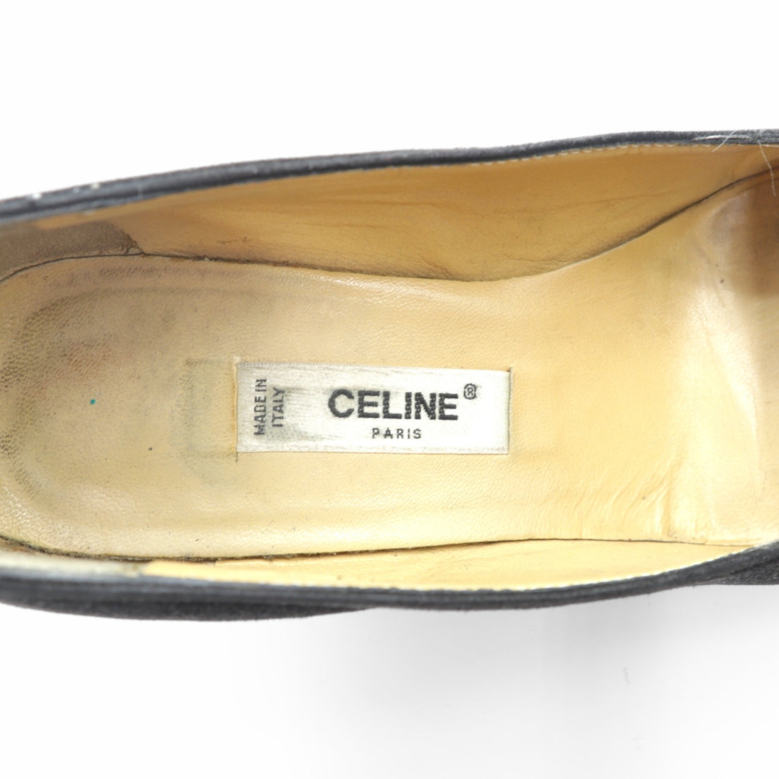 CELINE Chunky Heel Pumps 22.5cm Black Suede Leather High Heels Old Made in Italy