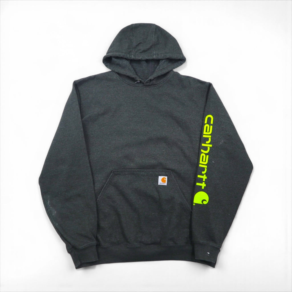 carhartt プルオーバー パーカー L グレー ORIGINAL FIT オリジナルフィット 袖 プリント フロントポケット