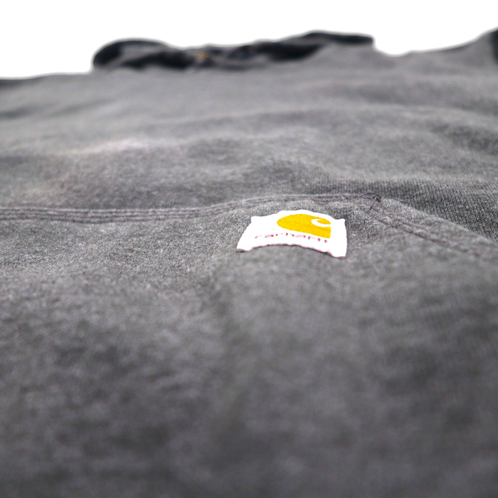 carhartt プルオーバー パーカー L グレー ORIGINAL FIT オリジナルフィット 袖 プリント フロントポケット