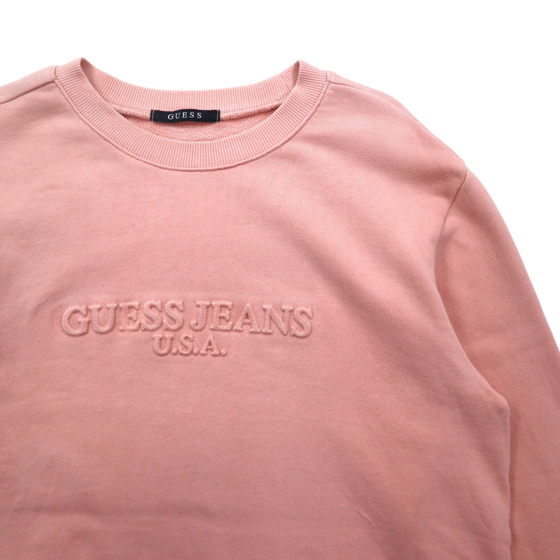 GUESS JEANS USA Embossed Logo Crew Neck Sweatshirt M Pink Cotton