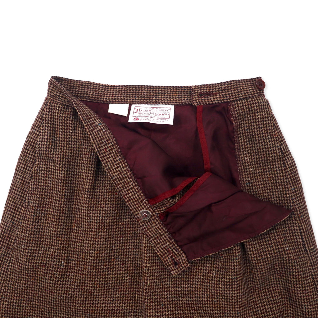 PENDLETON USA Made 70s Tuck Skirt 4 Brown Gun Club Check Wool