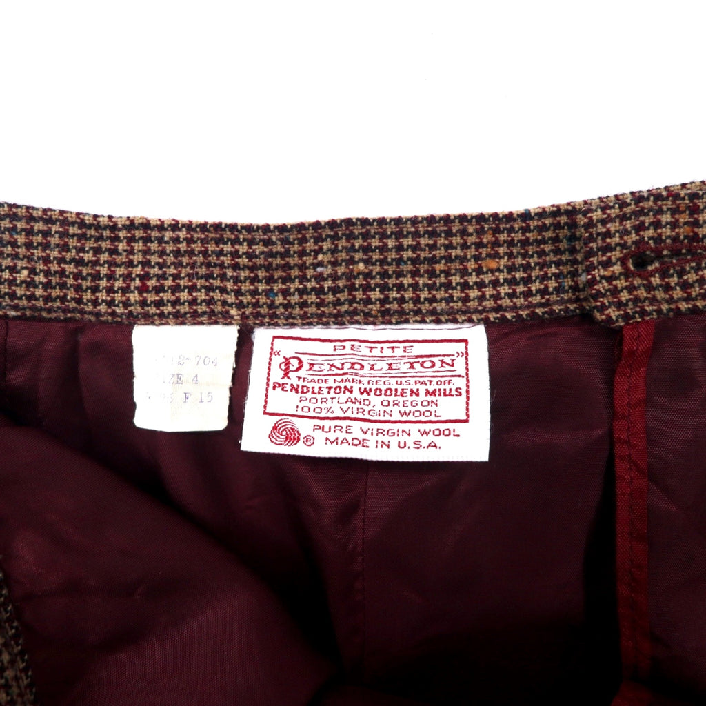PENDLETON USA Made 70s Tuck Skirt 4 Brown Gun Club Check Wool