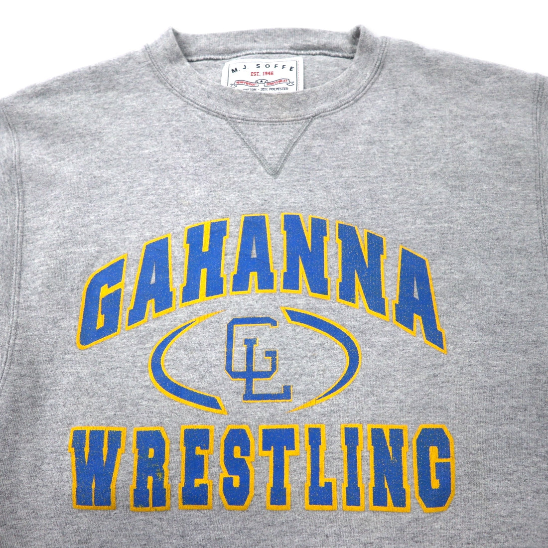 MJ SOFFE USA made 90s college print sweatshirt S grey cotton front V GAHANNA WRESTLING