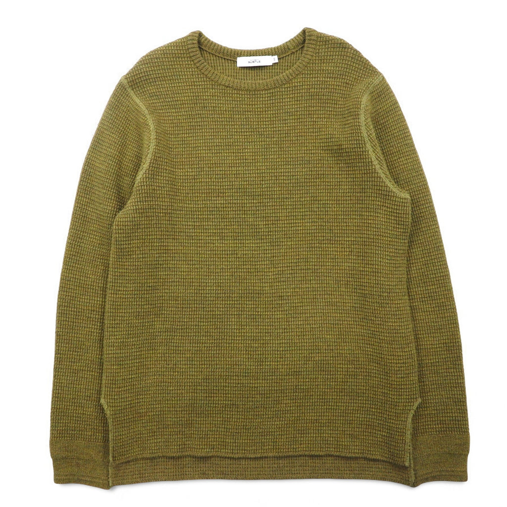 SUBTLE (Silver and Gold) Waffle Knit Sweater, S, Khaki, Side Slit, 06-6226-8125, Made in Japan