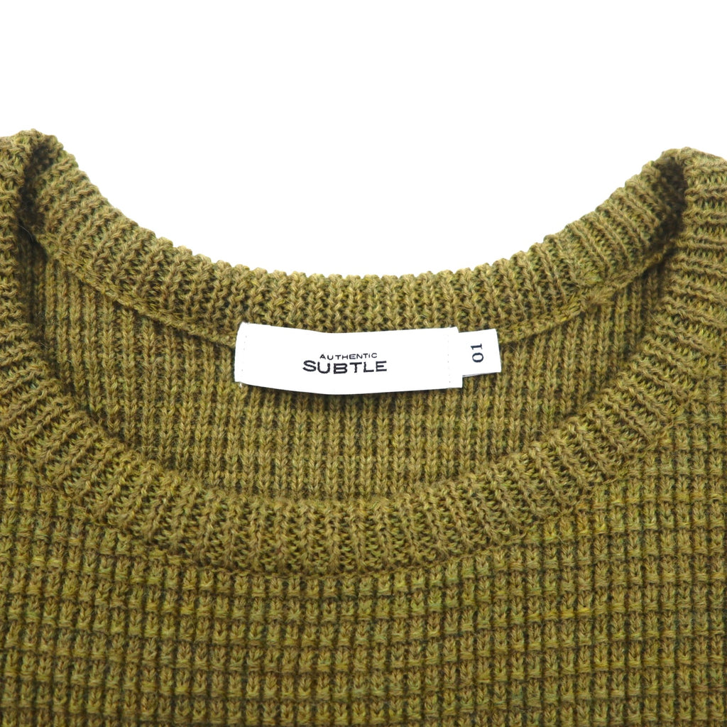 SUBTLE (Silver and Gold) Waffle Knit Sweater, S, Khaki, Side Slit, 06-6226-8125, Made in Japan