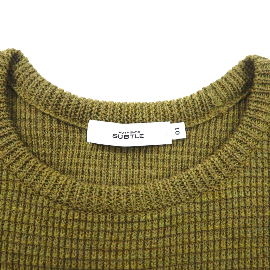 SUBTLE (Silver and Gold) Waffle Knit Sweater, S, Khaki, Side Slit, 06-6226-8125, Made in Japan