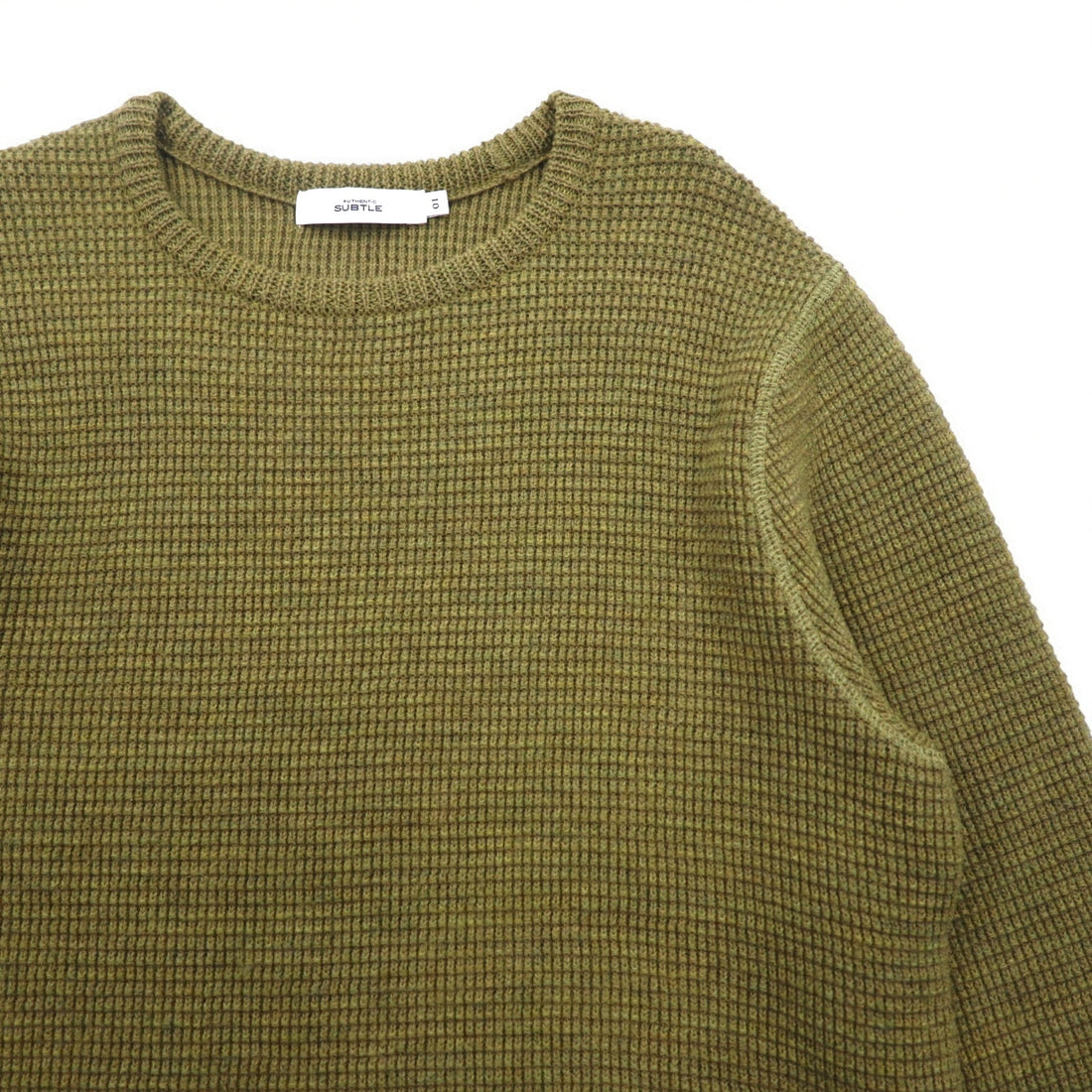 SUBTLE (Silver and Gold) Waffle Knit Sweater, S, Khaki, Side Slit, 06-6226-8125, Made in Japan