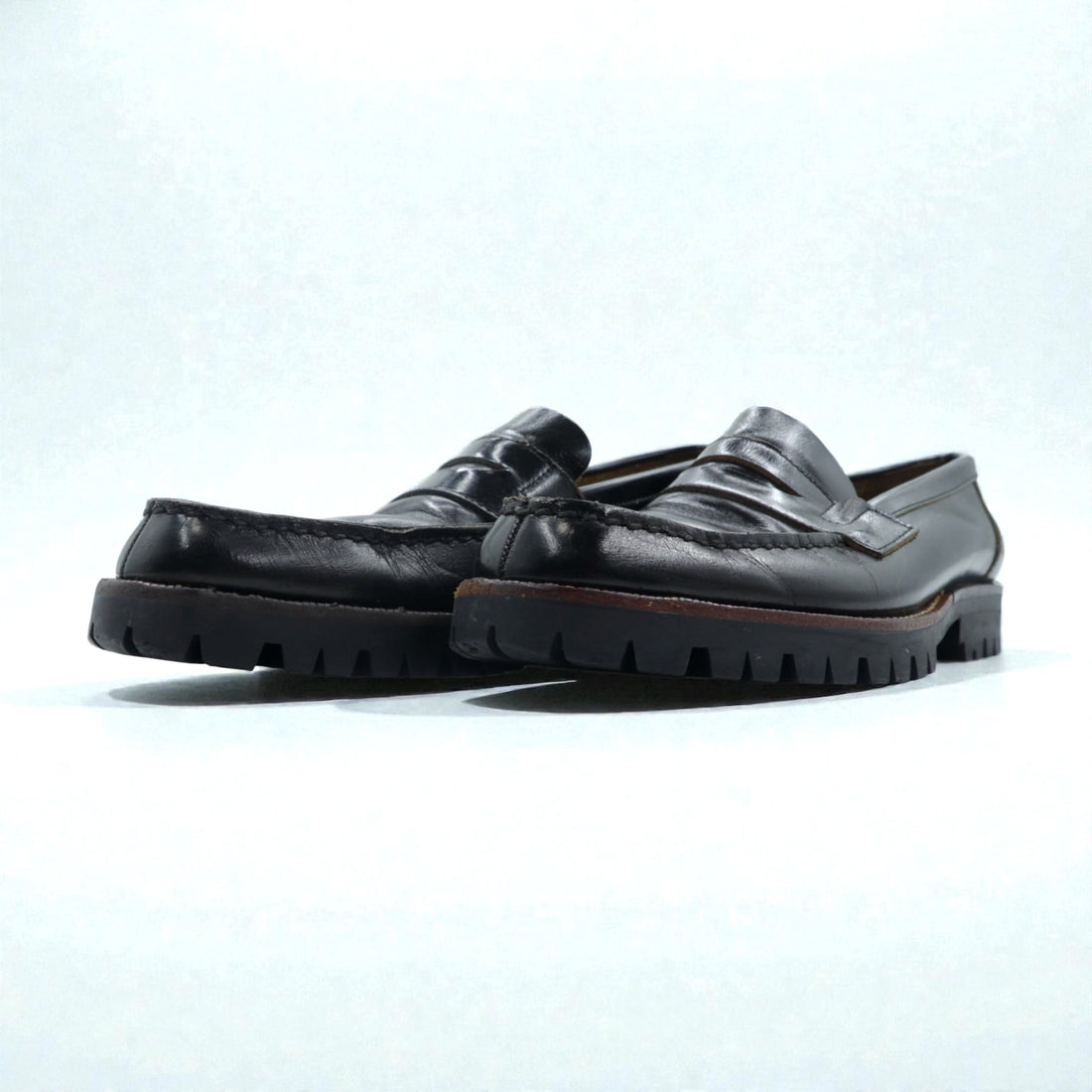 COMME des GARCONS U-Tip Moccasin Penny Loafers 23cm Black Leather Lug Sole Made in Japan