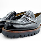 COMME des GARCONS U-Tip Moccasin Penny Loafers 23cm Black Leather Lug Sole Made in Japan