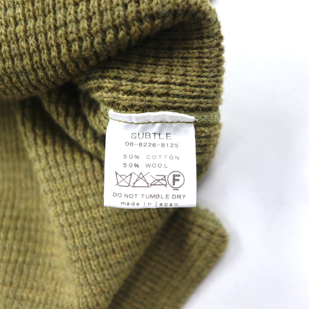 SUBTLE (Silver and Gold) Waffle Knit Sweater, S, Khaki, Side Slit, 06-6226-8125, Made in Japan