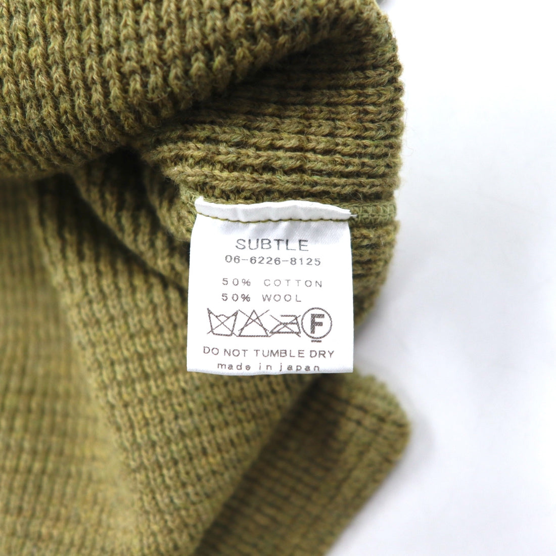 SUBTLE (Silver and Gold) Waffle Knit Sweater, S, Khaki, Side Slit, 06-6226-8125, Made in Japan