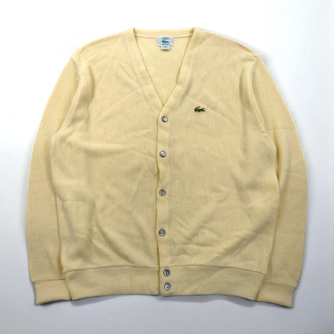 IZOD LACOSTE 80s Made in USA V-neck Knit Cardigan, XL, Acrylic with One-Point Logo