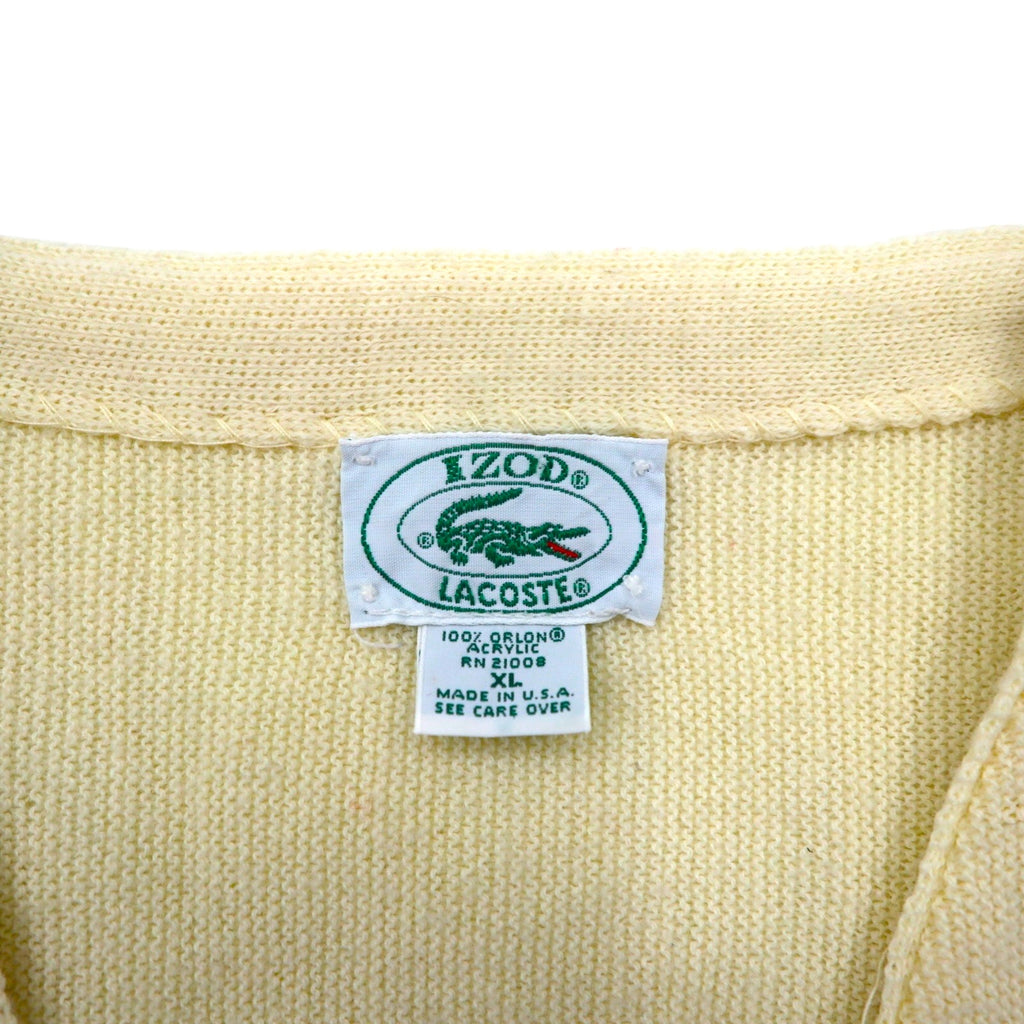 IZOD LACOSTE 80s Made in USA V-neck Knit Cardigan, XL, Acrylic with One-Point Logo