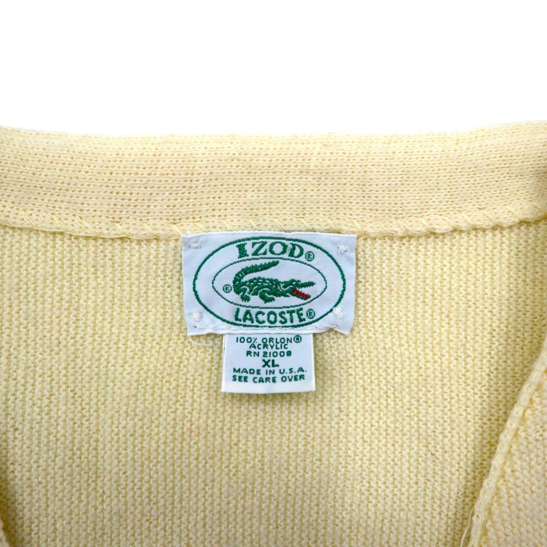 IZOD LACOSTE 80s Made in USA V-neck Knit Cardigan, XL, Acrylic with One-Point Logo