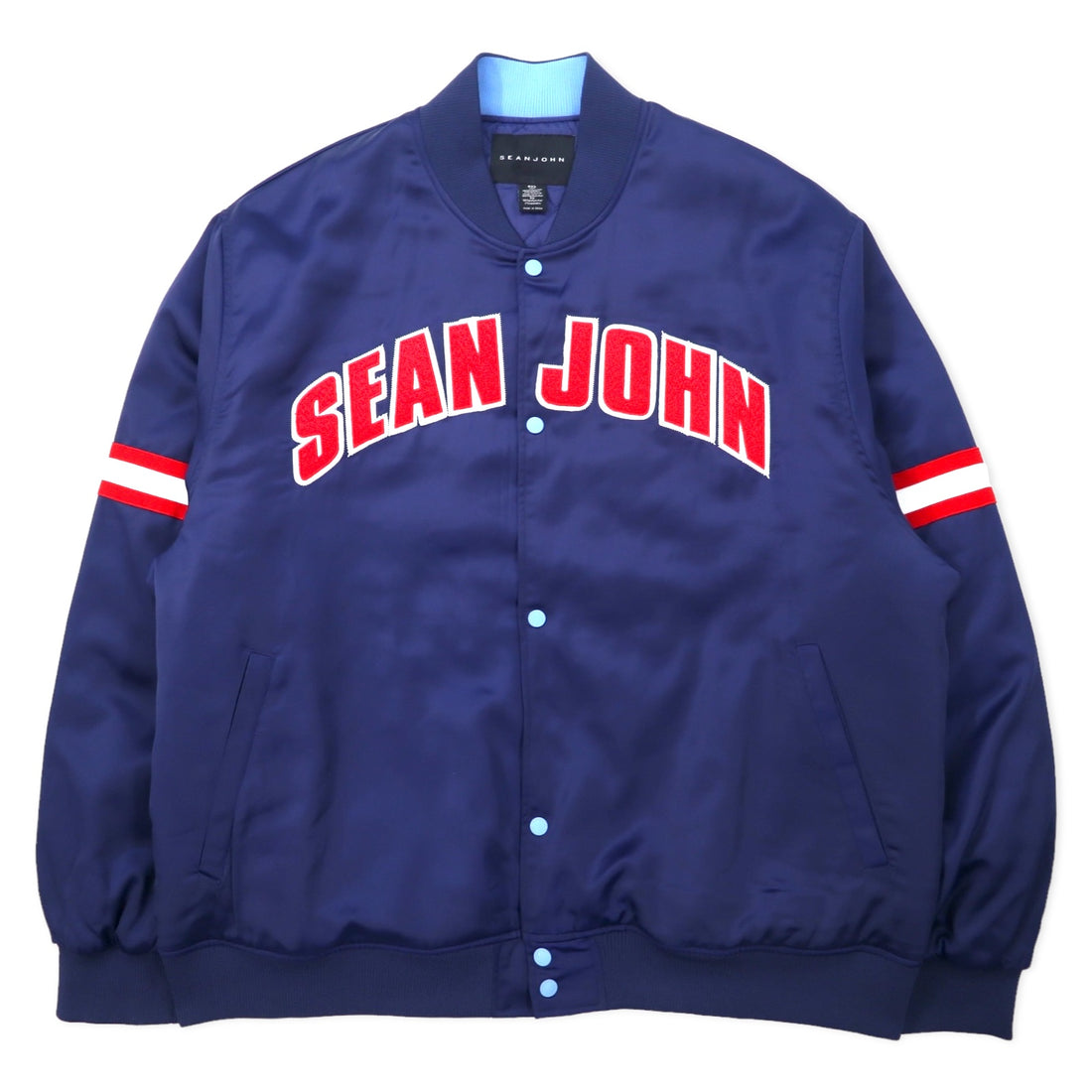 日本然リトテ-古着オンライン-SEAN JOHN スタジャン 4XL ネイビー ポリエステル 中綿 キルティングライナー ビッグサイズ-SEAN JOHN Varsity Jacket 4XL Navy Polyester Filling Quilted Liner Big Size