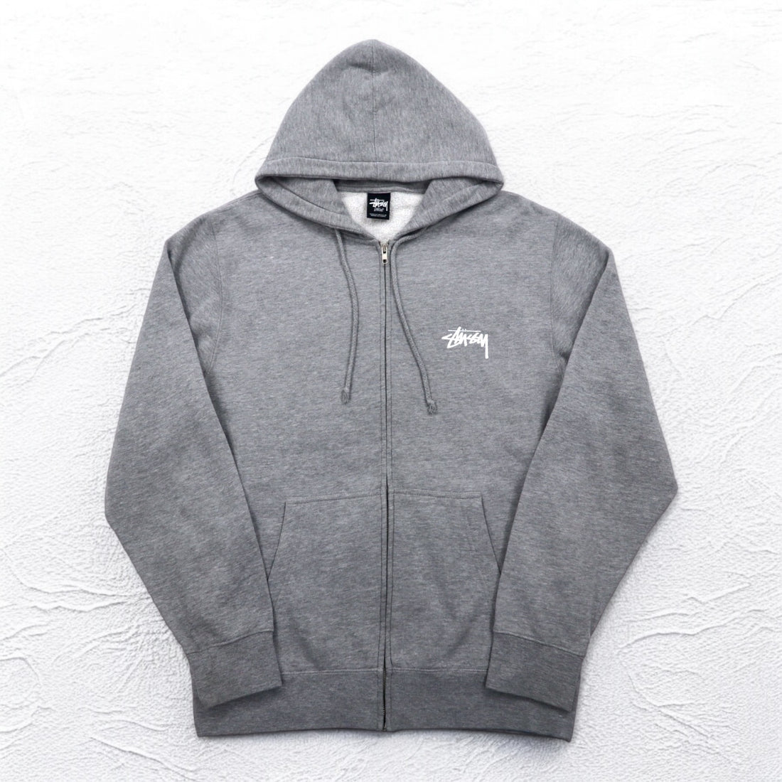 STUSSY 00s Made in USA Full Zip Hoodie L Grey YESTERDAY TODAY TOMORROW Back Logo Print