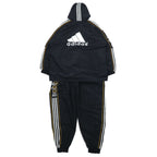 Adidas 90s Track Jacket Jersey Set L Black Polyester 3 Stripes Back Logo Embroidered