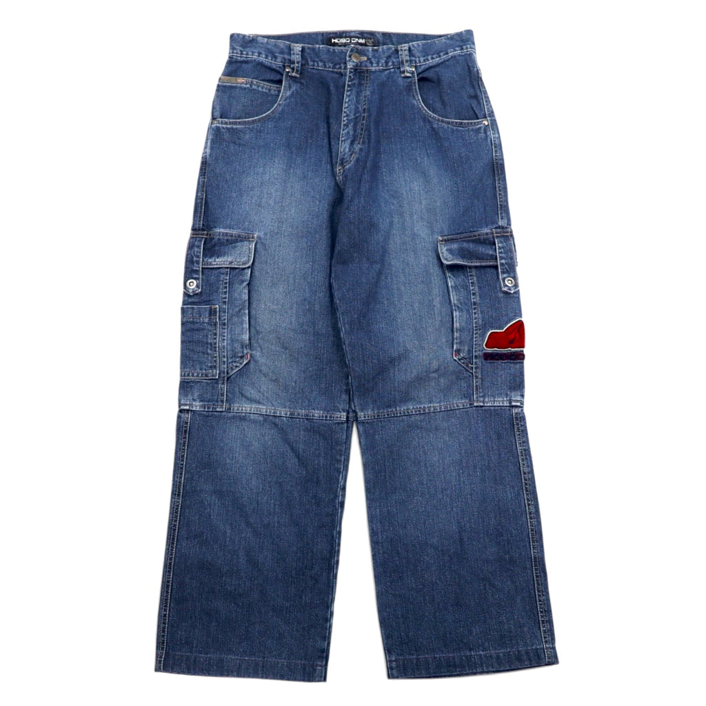 日本然リトテ-古着オンライン-HOBO DNM 90年代 バギー ワイド デニム カーゴパンツ 86 ブルー コットン-HOBO DNM 90's Baggy Wide Denim Cargo Pants 86 Blue Cotton