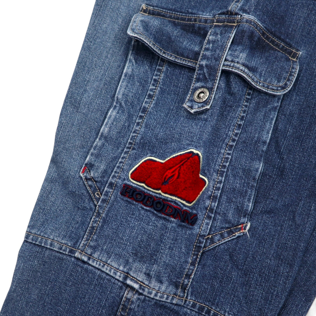HOBO DNM 90s Baggy Wide Denim Cargo Pants 86 Blue Cotton