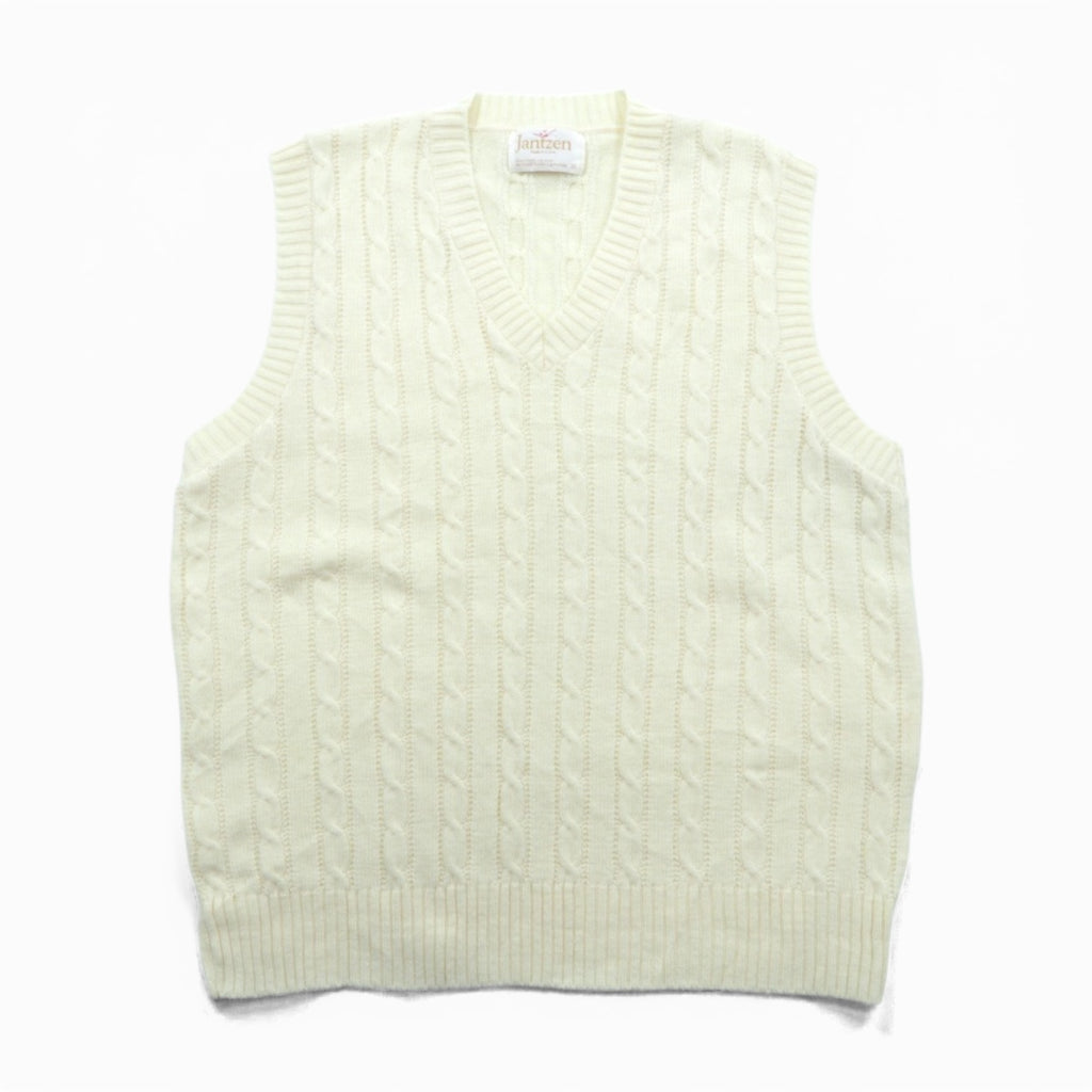90s USA Vintage Fisherman Knit Vest JANTZEN Aran XL White Cable Made in