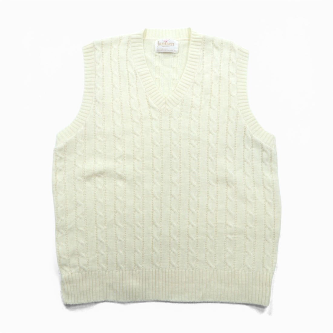 90s USA Vintage Fisherman Knit Vest JANTZEN Aran XL White Cable Made in