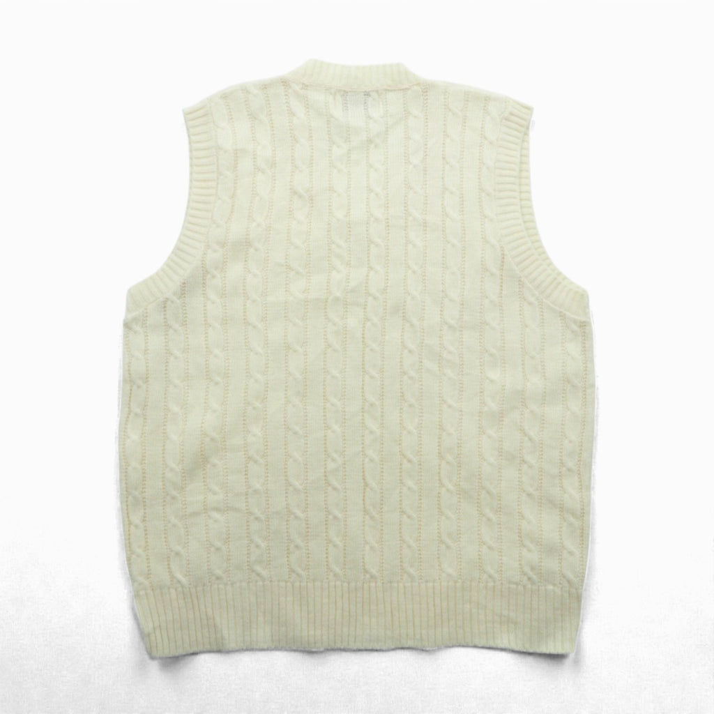 90s USA Vintage Fisherman Knit Vest JANTZEN Aran XL White Cable Made in