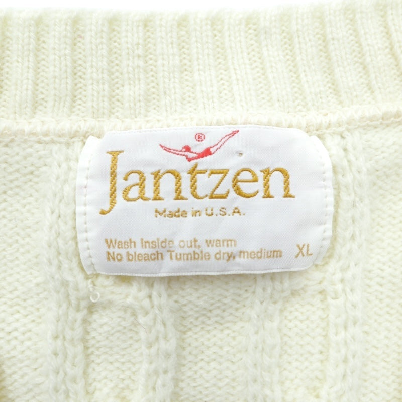 90s USA Vintage Fisherman Knit Vest JANTZEN Aran XL White Cable Made in
