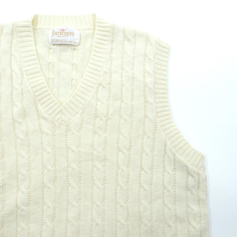 90s USA Vintage Fisherman Knit Vest JANTZEN Aran XL White Cable Made in