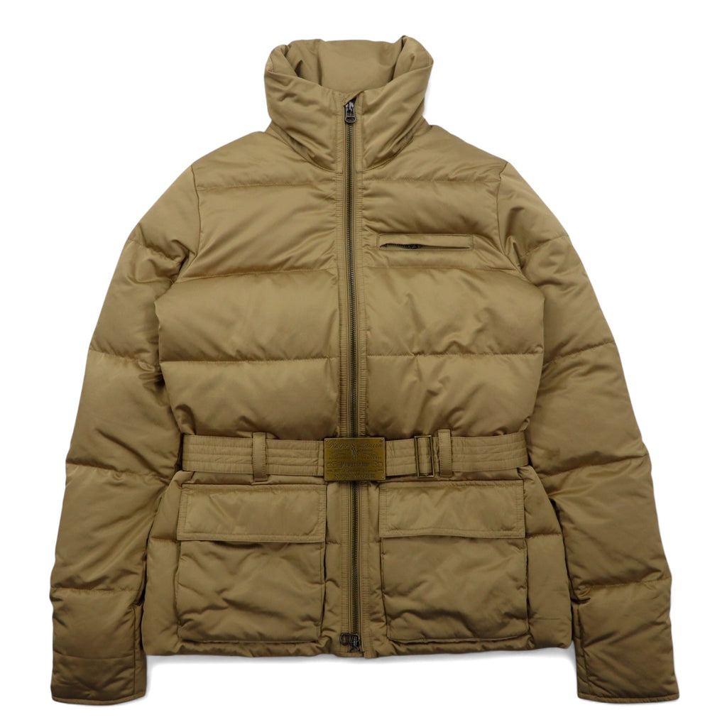 日本然リトテ-古着オンライン-RALPH LAUREN ダウンジャケット S ベージュ ポリエステル ロゴ ベルト バックル ダブルジップ-RALPH LAUREN Puffer Jacket S Beige Polyester Logo Belt Buckle Double Zip