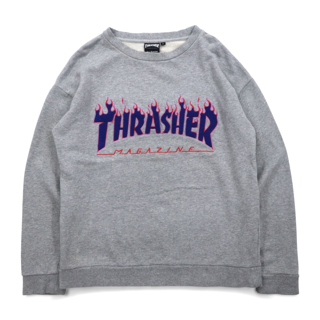 THRASHER MAGAZINE Fire Logo Sweatshirt M Grey Cotton