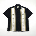 HAVANA JACK'S CAFE Open-Collar Cuban Shirt, Size L, Black, Rayon and Polyester, Sashiko Embroidery, Palm Tree Design