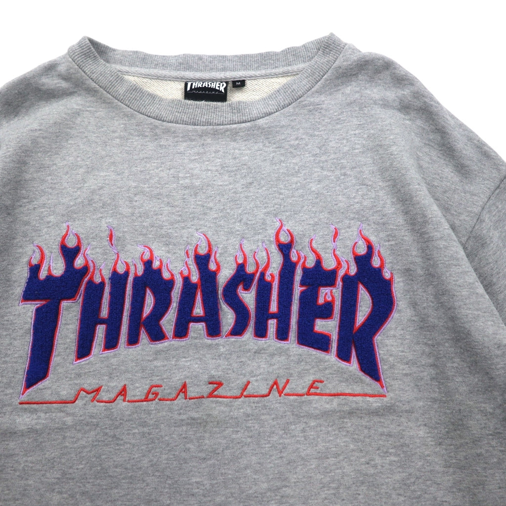 THRASHER MAGAZINE Fire Logo Sweatshirt M Grey Cotton