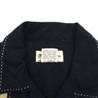 HAVANA JACK'S CAFE Open-Collar Cuban Shirt, Size L, Black, Rayon and Polyester, Sashiko Embroidery, Palm Tree Design